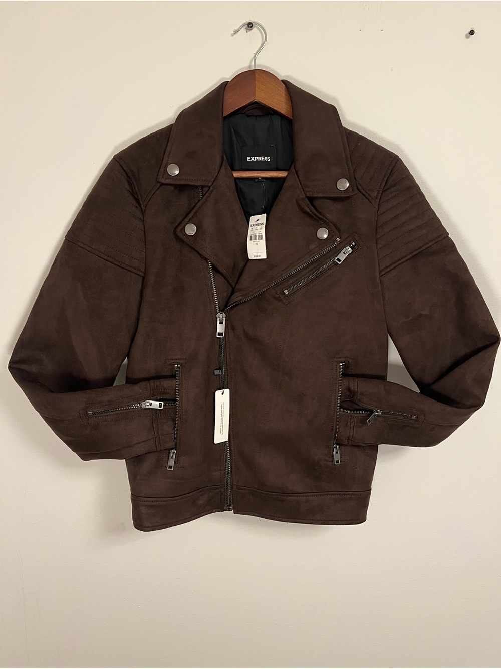 Express Men’s Chocolate Brown Vegan Suede Moto Jacket